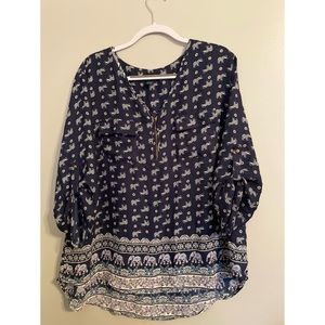 Rue21 Dark Blue Elephant Pattern Blouse